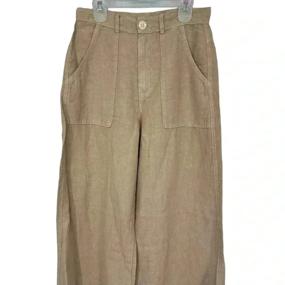 ENZA COSTA FRENCH LINEN HIGH-RISE WID LEG TROUSER PANTS WOMENS SIZE 1 OAT MILK - Picture 4 of 11